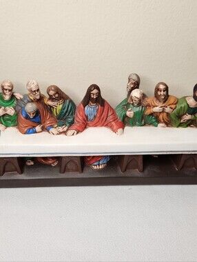 Vintage Hand Painted Ceramic Last Supper 13" Jesus And Desciples Last Supper